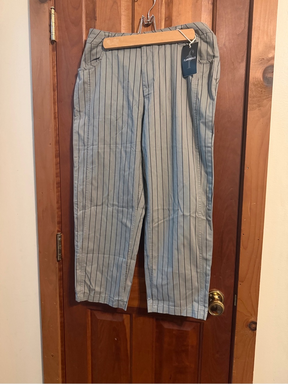 Flamingals Gray Pants With Black Pin Stripes.